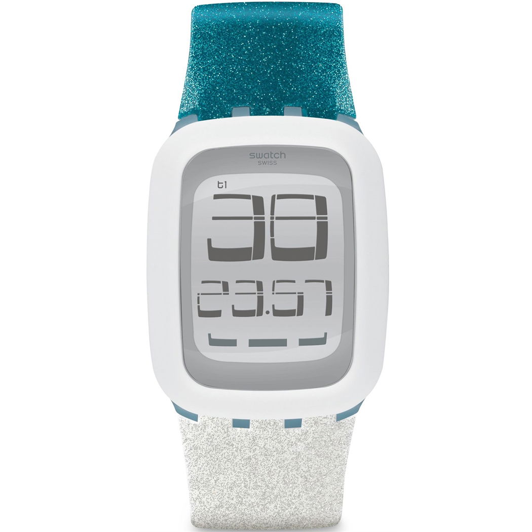 Swatch Dijital Saat Surs102 Beyaz Yeşil Silikon