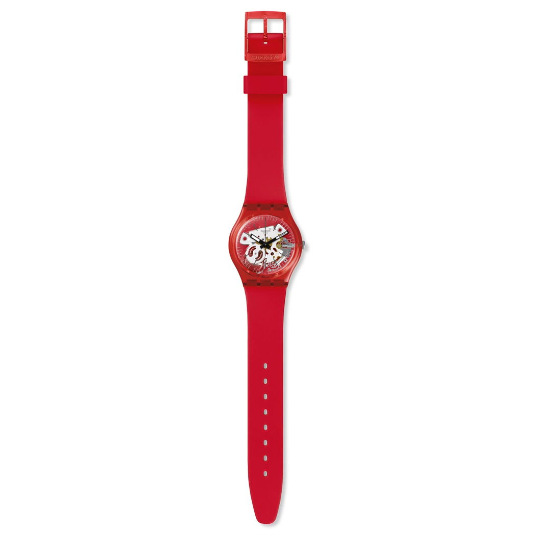 Swatch Gr178 Kırmızı Silikon Kayış İçi Görünen Saat