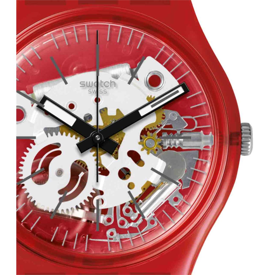 Swatch Gr178 Kırmızı Silikon Kayış İçi Görünen Saat