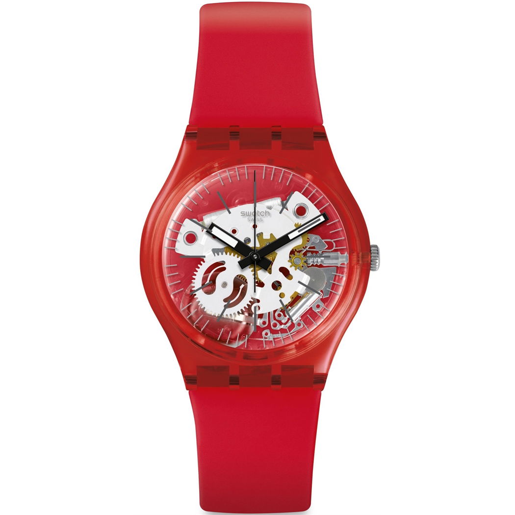 Swatch Gr178 Kırmızı Silikon Kayış İçi Görünen Saat
