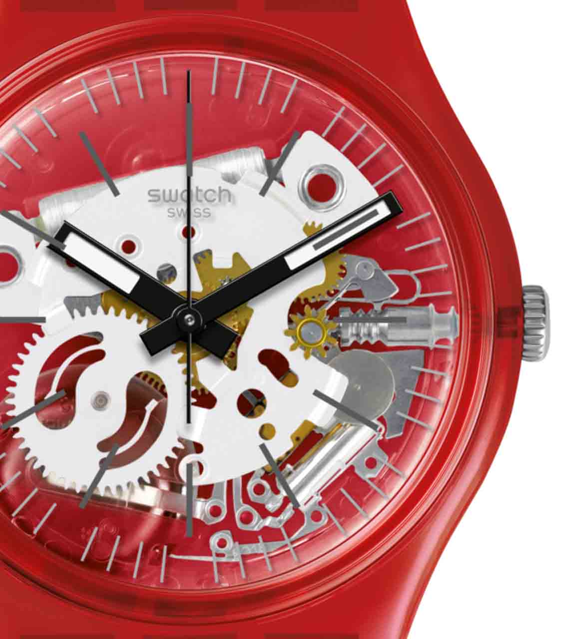 Swatch Gr178 Kırmızı Silikon Kayış İçi Görünen Saat