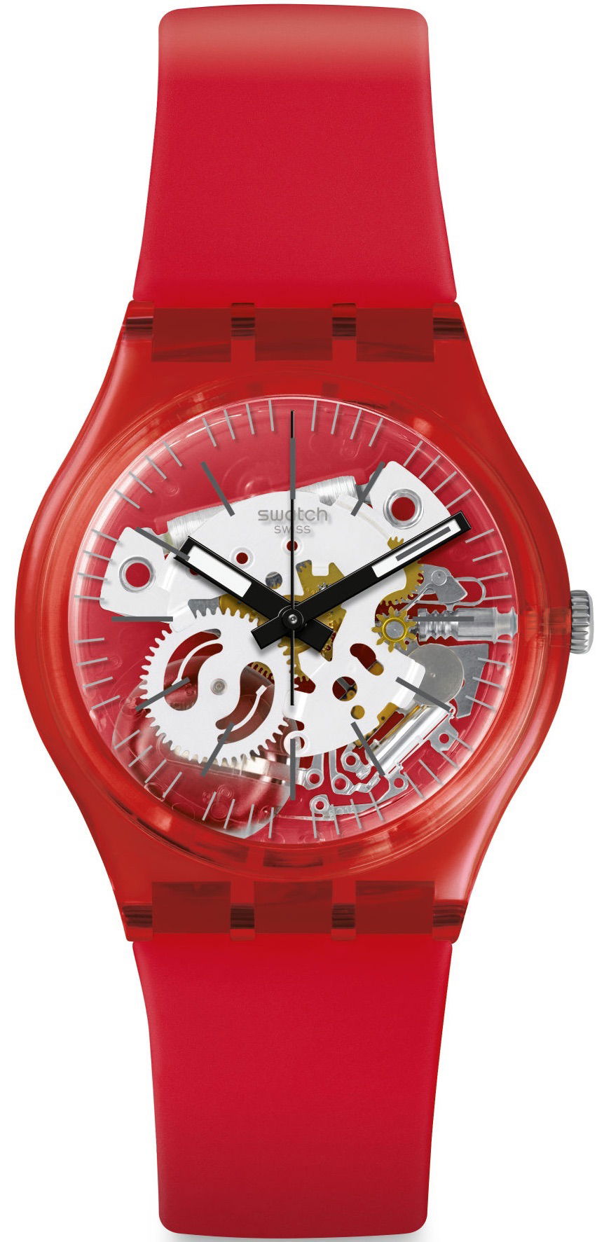 Swatch Gr178 Kırmızı Silikon Kayış İçi Görünen Saat