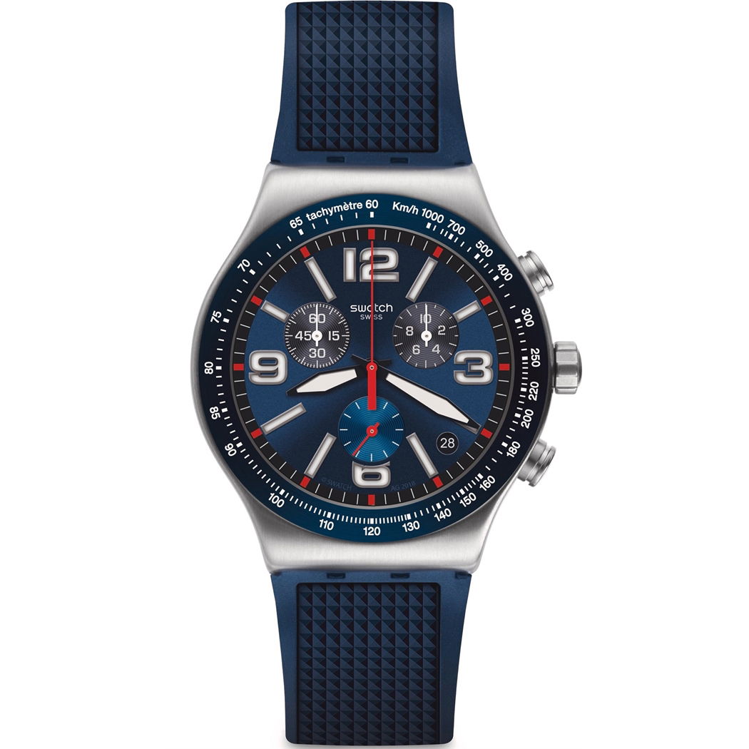 Swatch Irony Blue Grid Kadın Silikon Kayış Mavi Saat YVS454