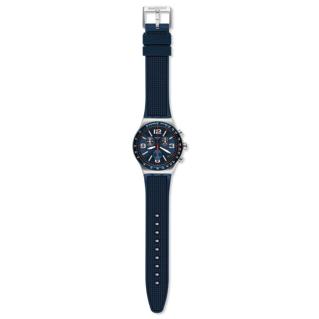 Swatch Irony Blue Grid Kadın Silikon Kayış Mavi Saat YVS454