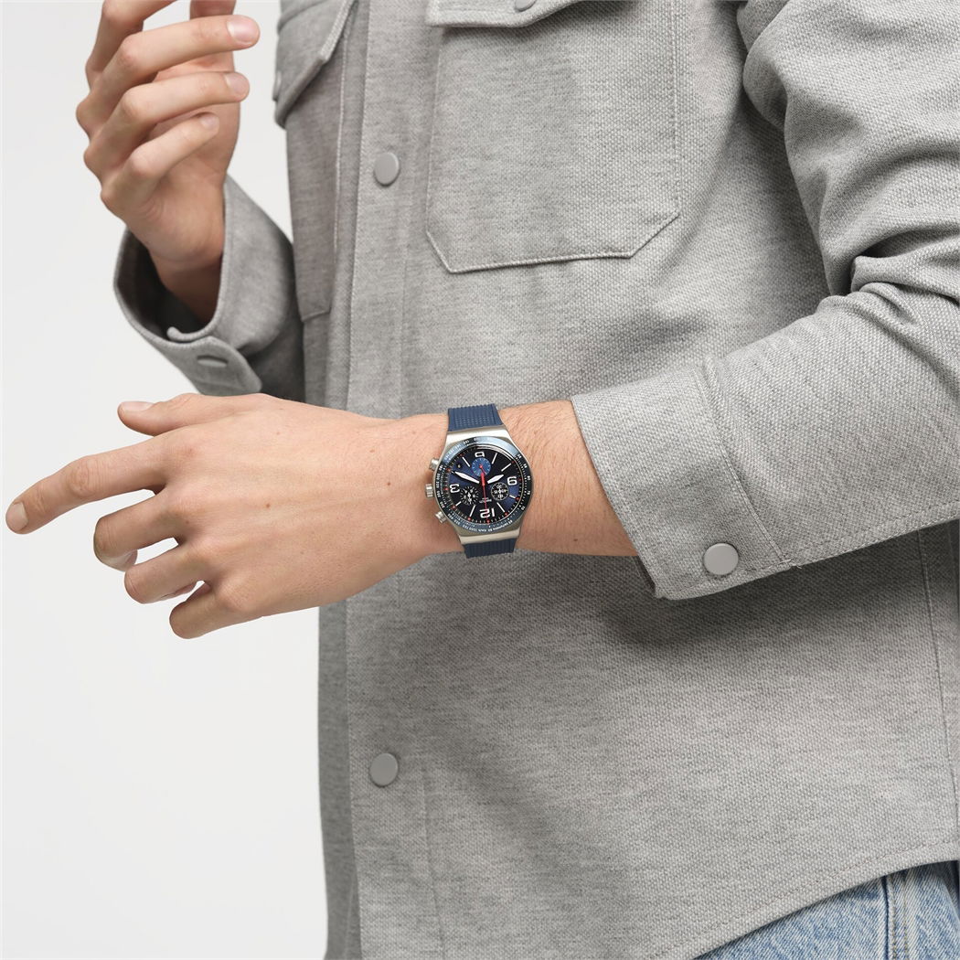 Swatch Irony Blue Grid Kadın Silikon Kayış Mavi Saat YVS454