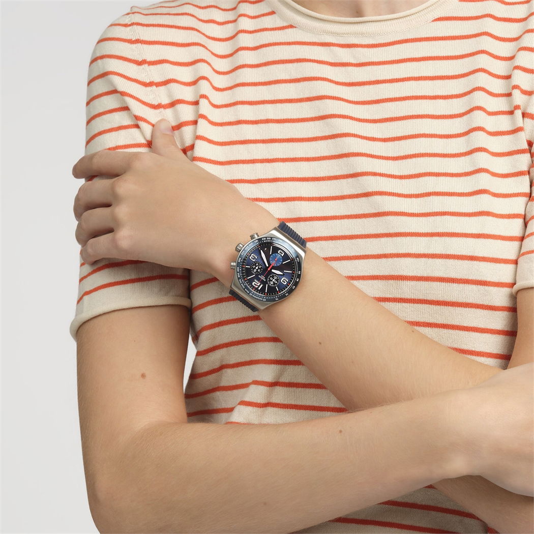 Swatch Irony Blue Grid Kadın Silikon Kayış Mavi Saat YVS454