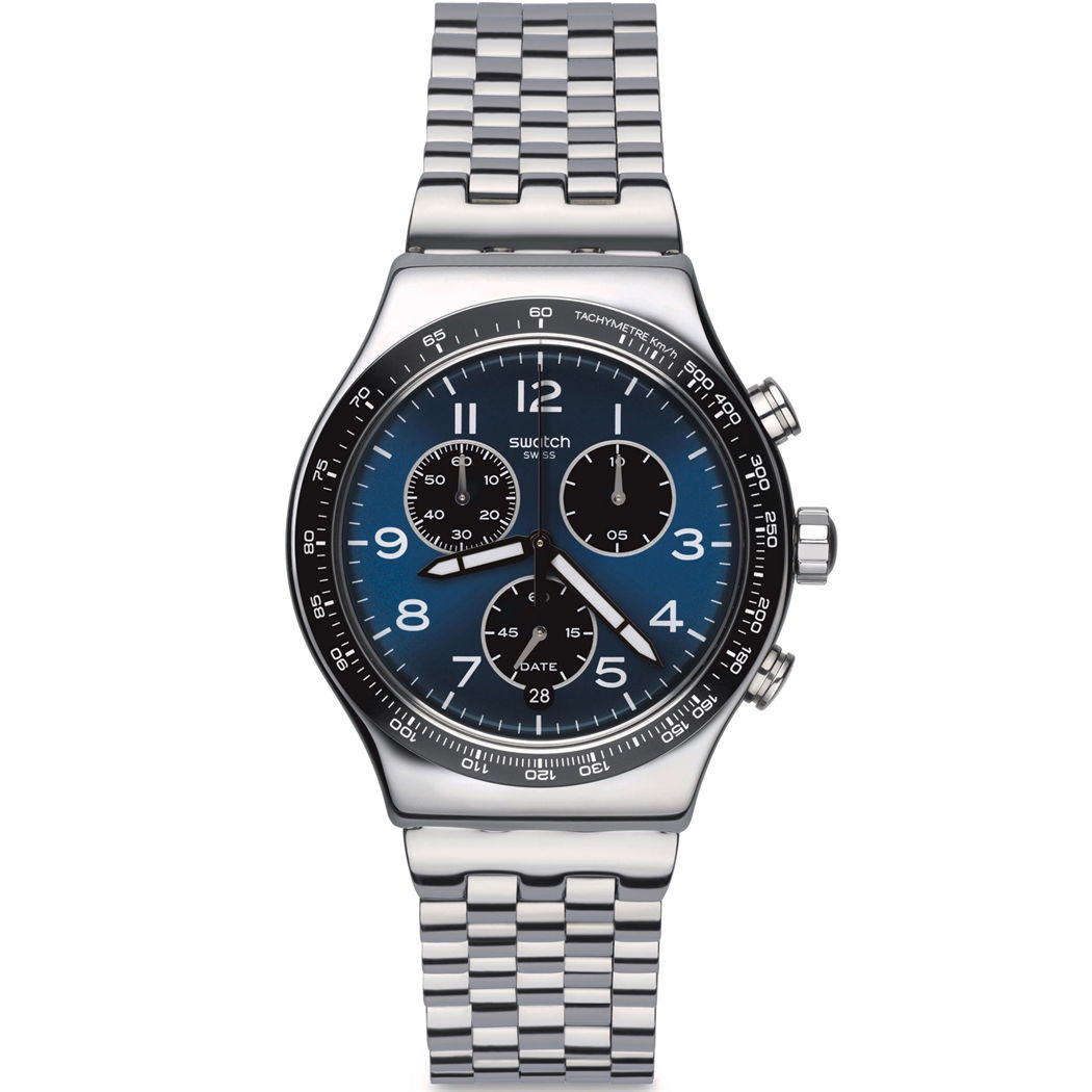 Swatch Irony Boxengase Erkek Paslanmaz Çelik Mavi kadranlı Saat Yvs423gc