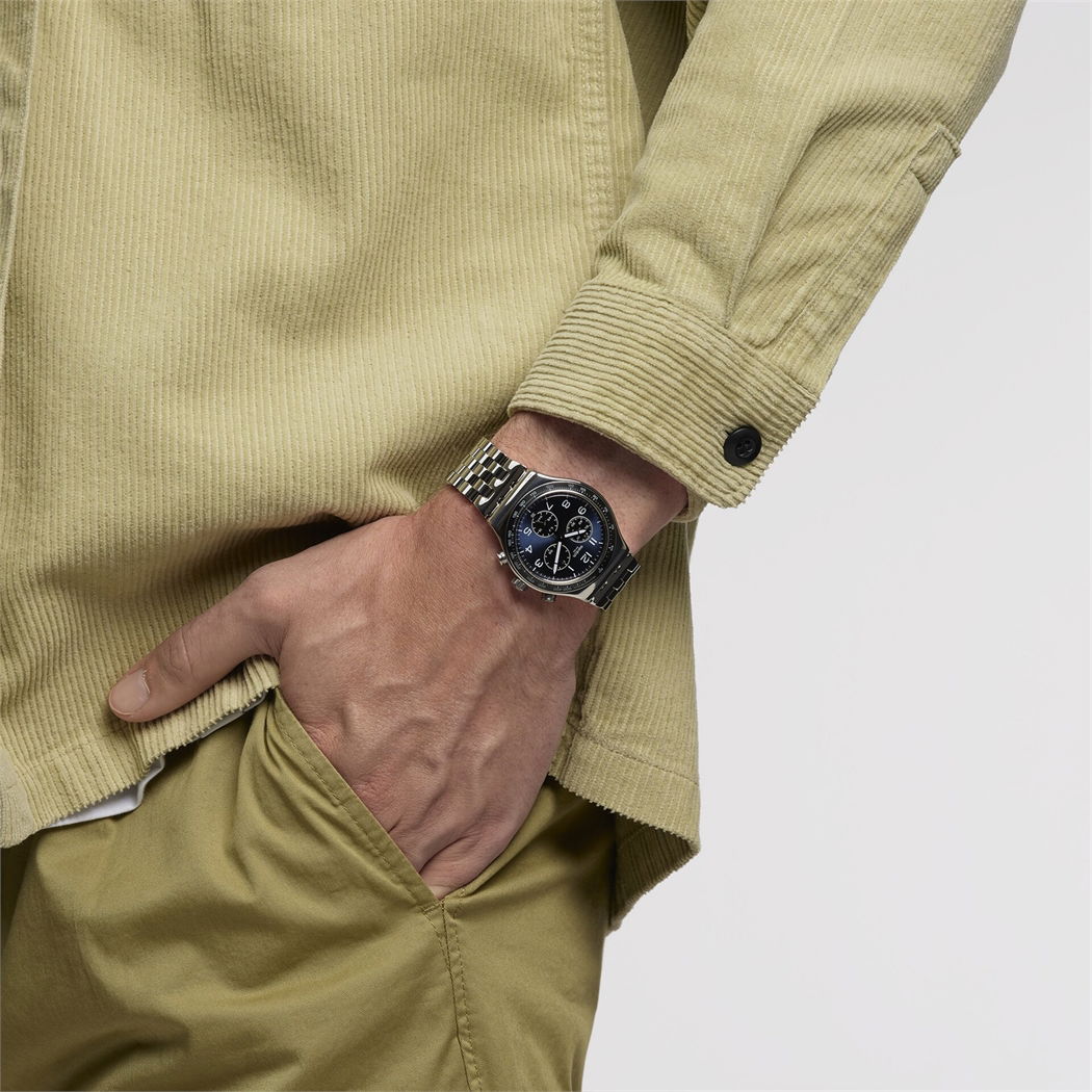 Swatch Irony Boxengase Erkek Paslanmaz Çelik Mavi kadranlı Saat Yvs423gc