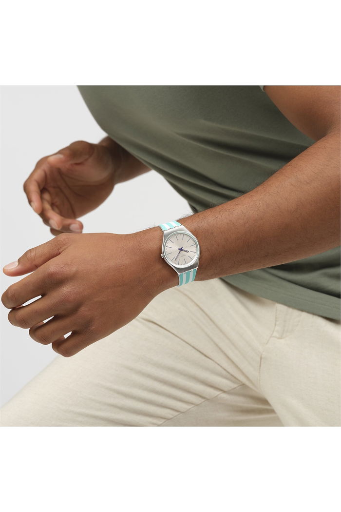 Swatch Skin Beach Hour Paslanmaz Çelik Kadın Silikon Kayış Saat Syxs160