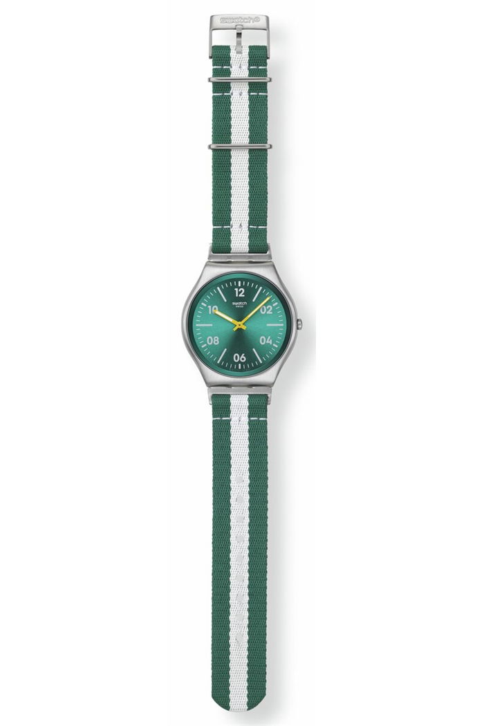 Swatch Skin Casual Stripe Paslanmaz Çelik Unisex Tekstil Kumaş Saat Ss07s149