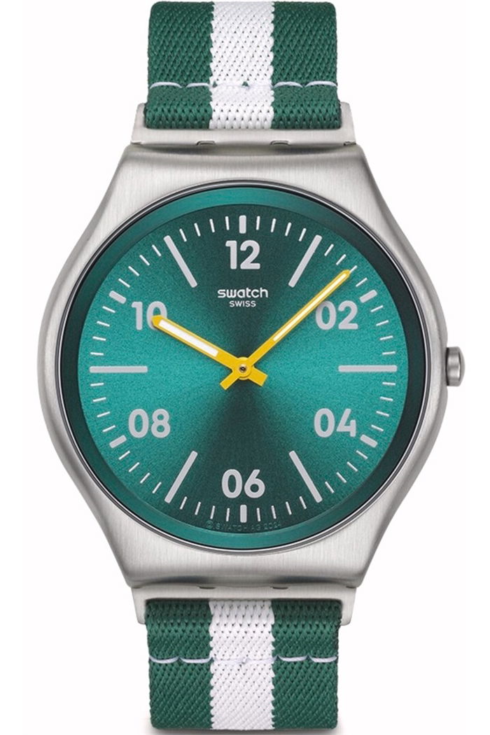 Swatch Skin Casual Stripe Paslanmaz Çelik Unisex Tekstil Kumaş Saat Ss07s149
