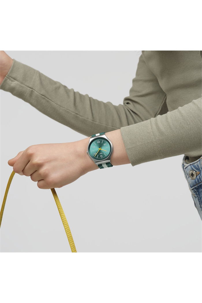 Swatch Skin Casual Stripe Paslanmaz Çelik Unisex Tekstil Kumaş Saat Ss07s149