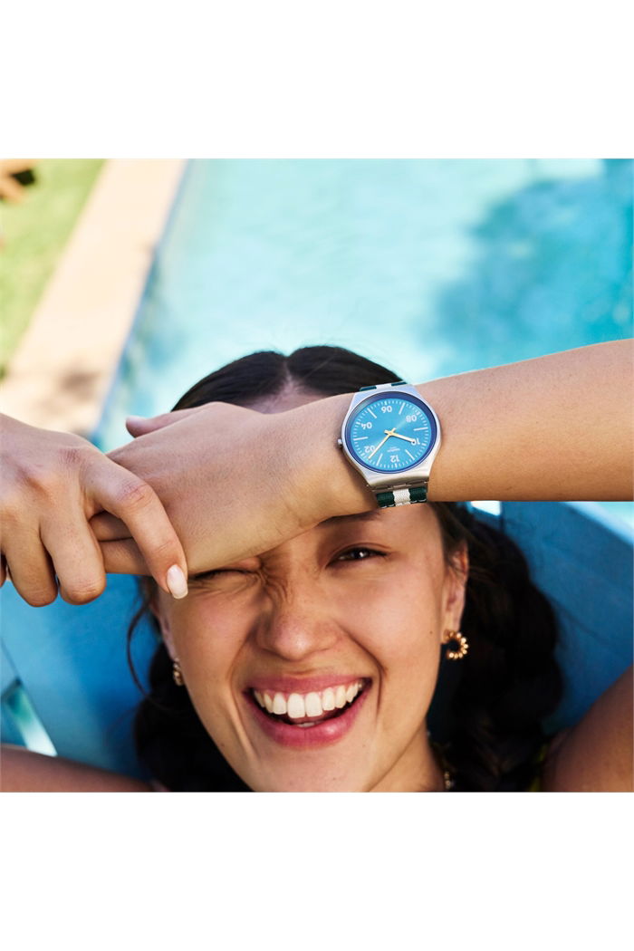 Swatch Skin Casual Stripe Paslanmaz Çelik Unisex Tekstil Kumaş Saat Ss07s149